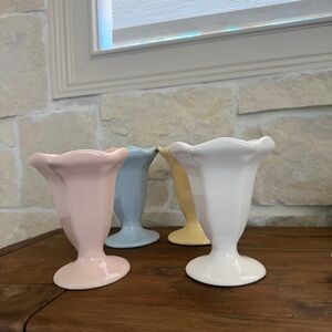 Ceramic Tulip Ice Cream Sundae Dish - Pastel White, Pink, Blue & Yellow set